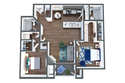 Floor plan for 2 beds, 2 baths, 960 sqft